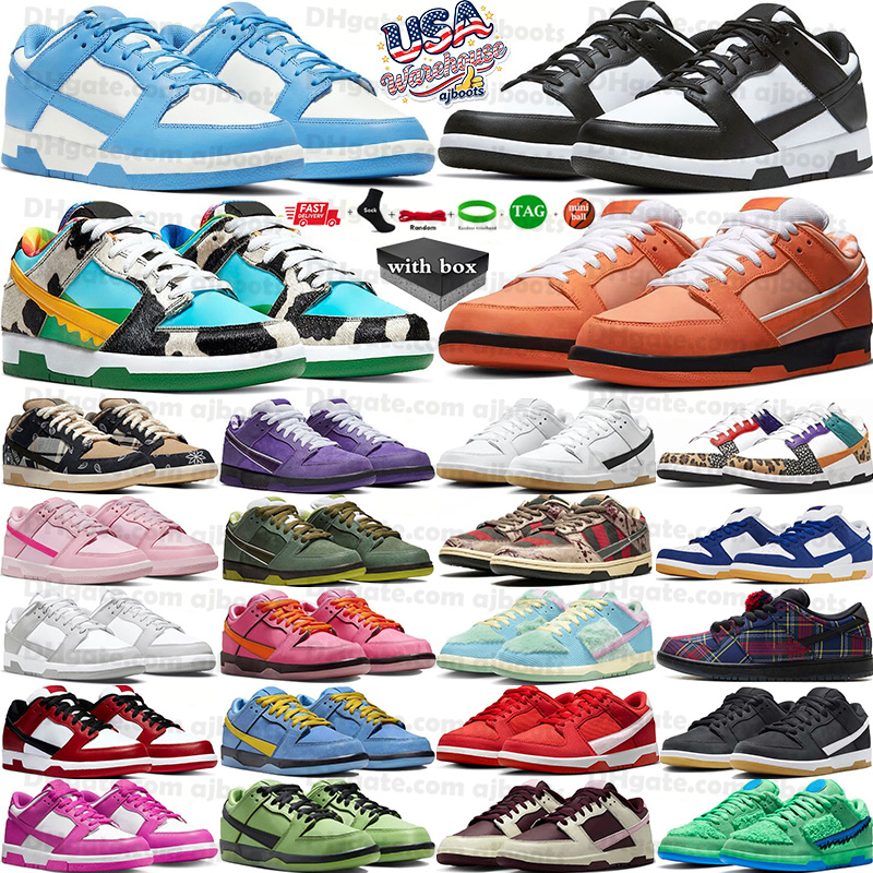 Avec boîte Chaussures de créateurs pour hommes Femmes Baskets Panda Blanc Noir Gris Brouillard Triple Rose Powerpuff Filles UNC Chicago Polyvalen
