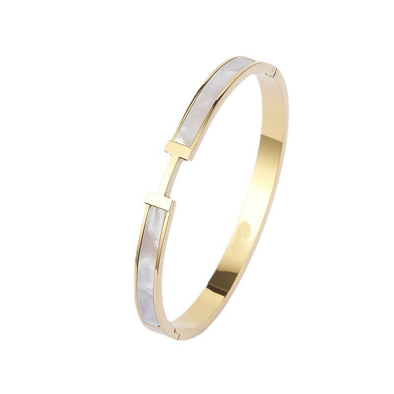 Classic Letter H Bracelets for women Titanium steel 6mm thin Enamel Bangle designer shell Bracelet Fashion gold Bangle 18k gold plated Luxury Jewelr