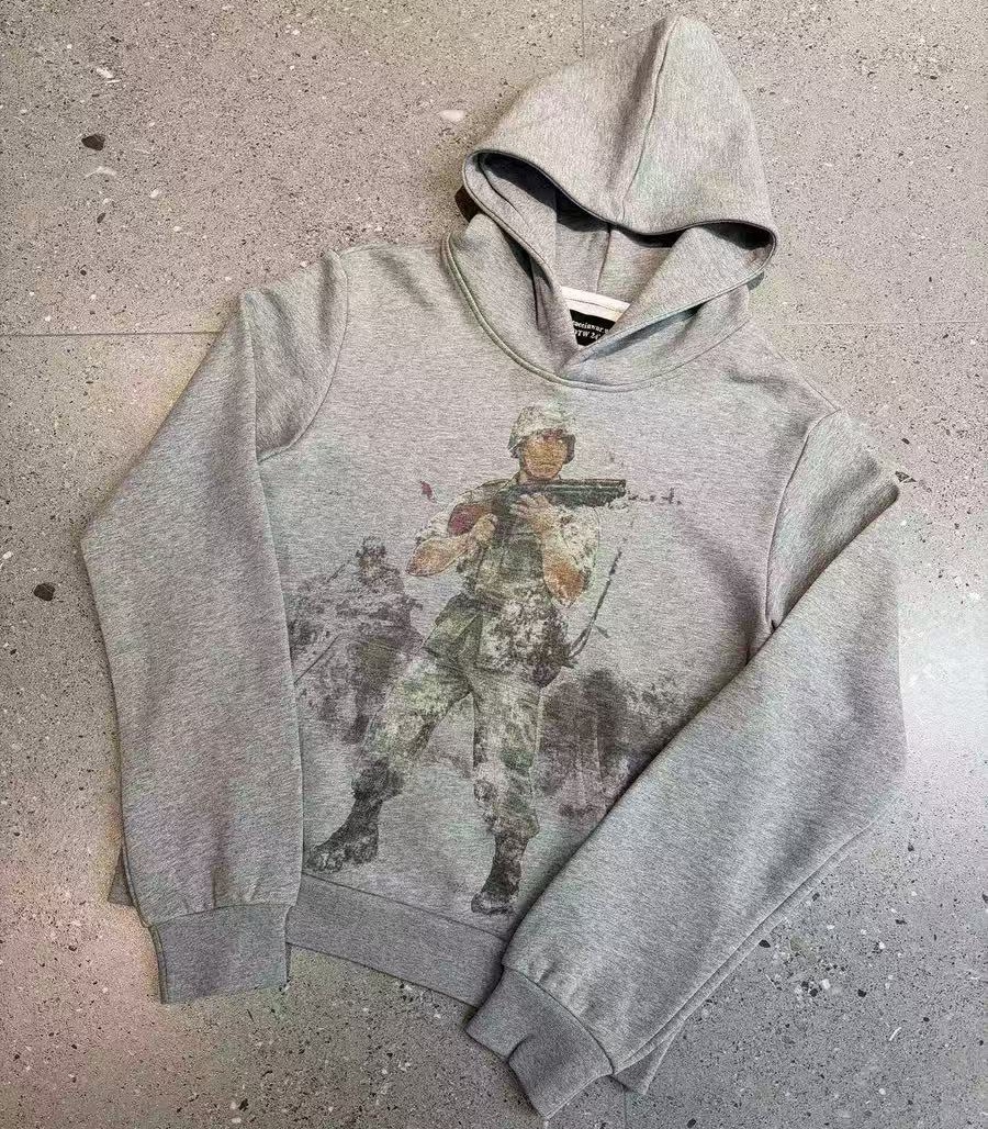 peace in war hoodie Unisex Vintage Washed Boxy Hoodie Wide Leg Sweatpants Set Soldier Cherry Blossom Graphic Print Heavy Cotton Retro Streetwear Tra