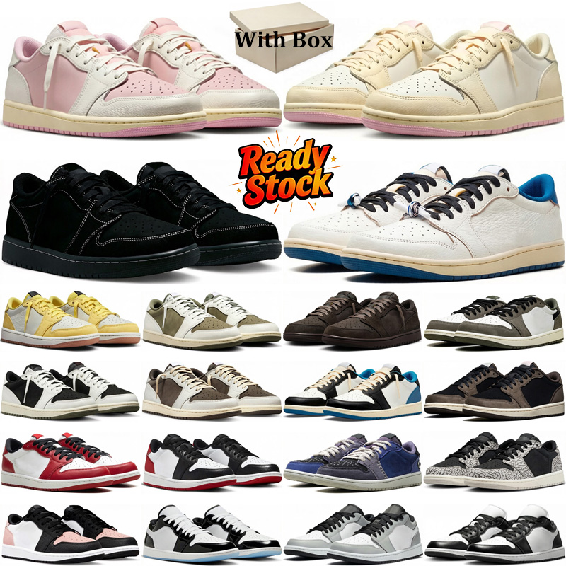With Box Designer 1 1s Low Basketball Shoes Men Women Sail Tropical Pink Reverse Mocha Black Phantom Olive Military Blue mens trainers sport shoes s