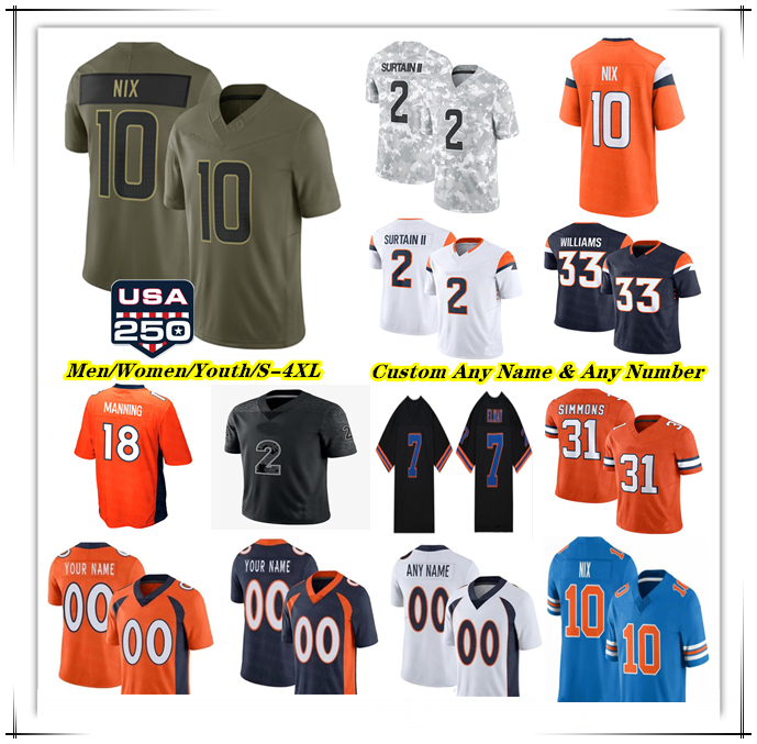 BroncosS Football Jerseys Bo Nix J.K. Dobbins Jaylen Waddle Patrick Surtain II Courtland Sutton