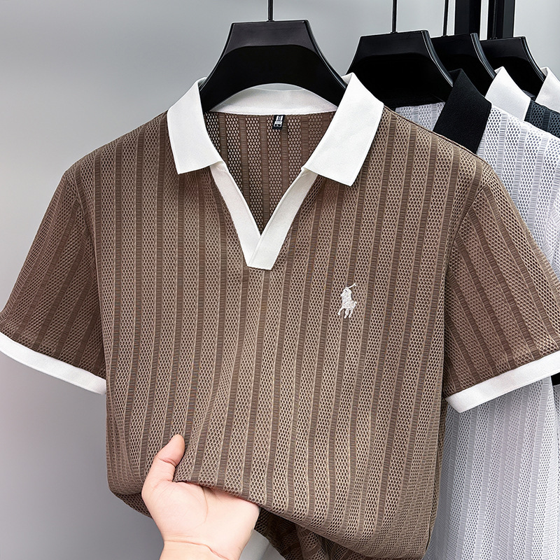 Luxury Fashion Designer Clothes Summer New POLO Shirt, Versatile, Fashionable, Trendy, Business-Style, Seagull Collar Top, Men's Patchwork Shor