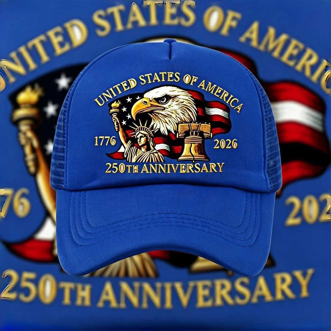 USA 250e anniversaire 1776 2026 Chapeau de camionneur Aigle Statue de la Liberté Imprimé Mesh Casquette de baseball patriotique réglable pour hom