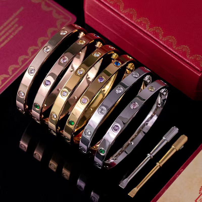 Fashion Classic Color Diamond Screwdriver Bracelet 6mm 18k Gold Women's Jewelry Bracelet with Box