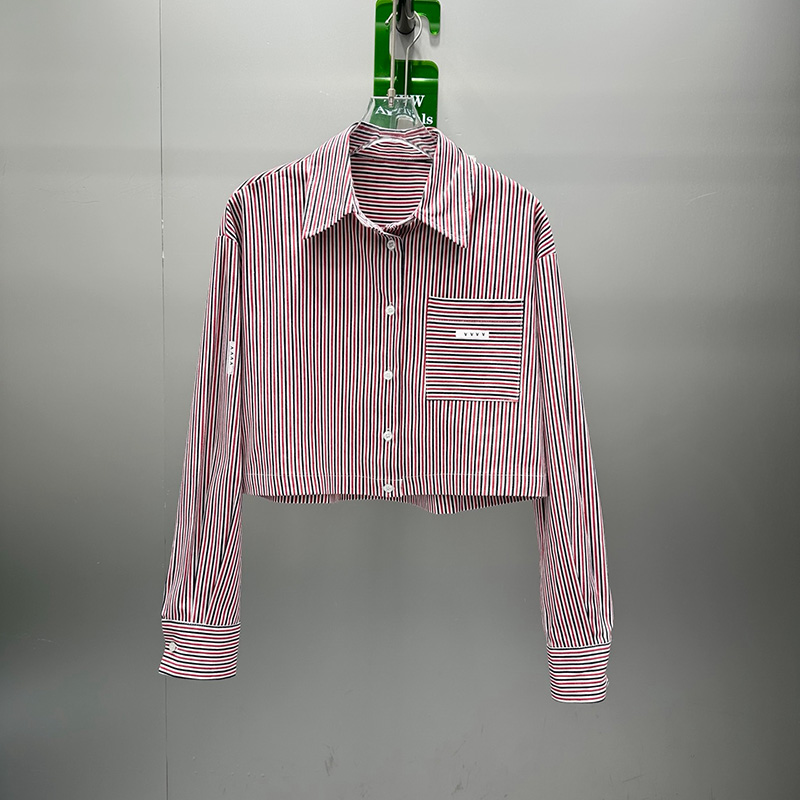 Luxury Women Cropped Shirts Striped Printed Lapel Slim Fit Blouses Autumn Summer Preppy Style Button Down Casual Long Sleeve Polo Tops