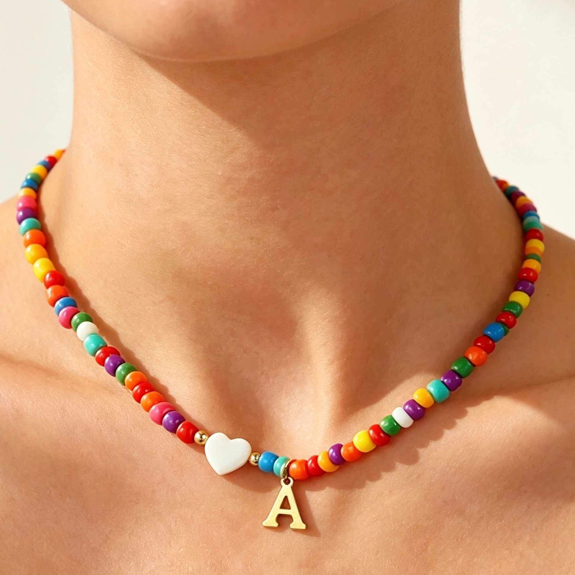 Rainbow Multicolor Acrylic Bead Bracelet Custom Letter Heart Charm Stretch Bracelet Ins Korean Style Stackable Wrist Jewelry For Girls