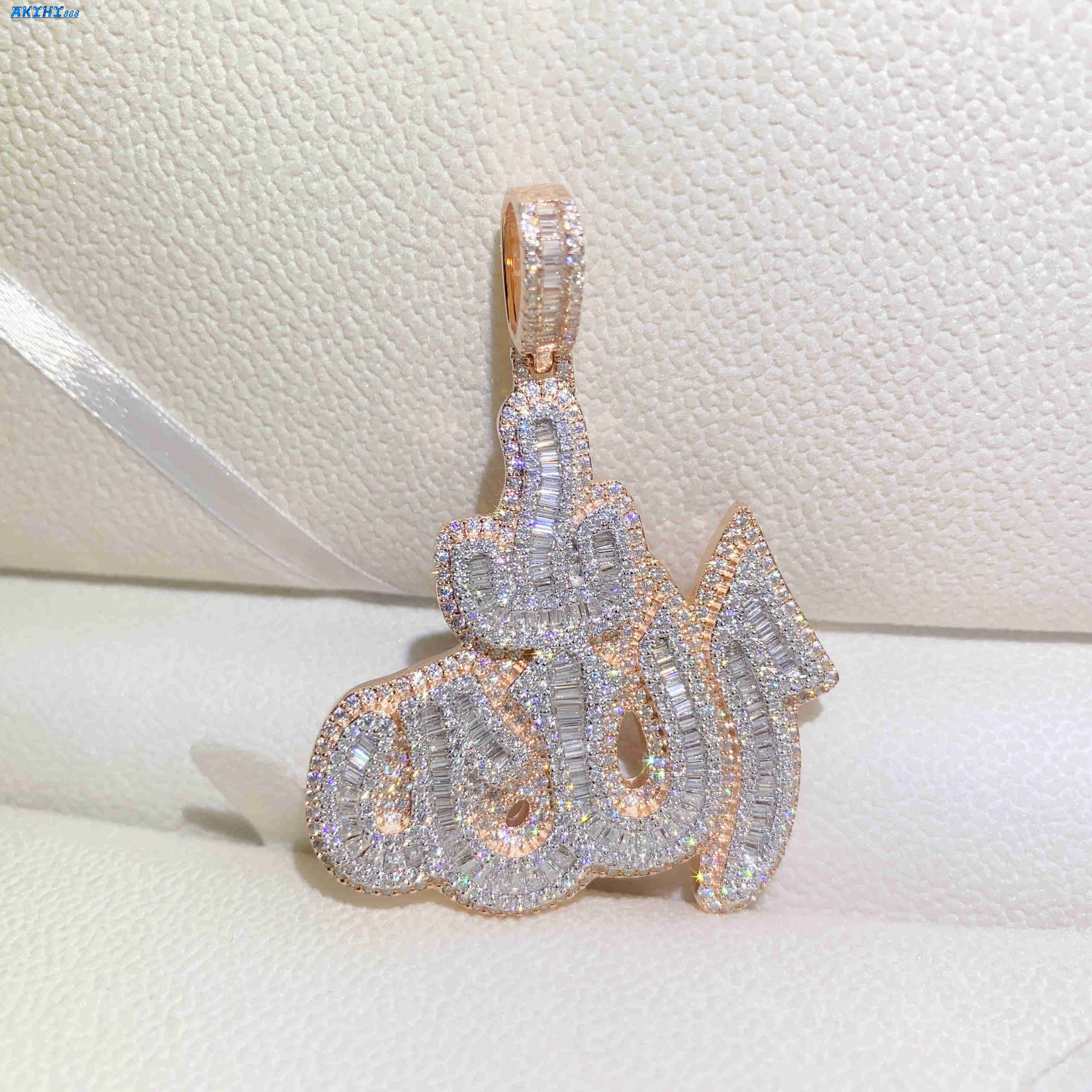 14k Rose Gold Plated Sterling Silver Hip Hop Men Vvs Moissanite Diamond Iced Out Allah Pendant