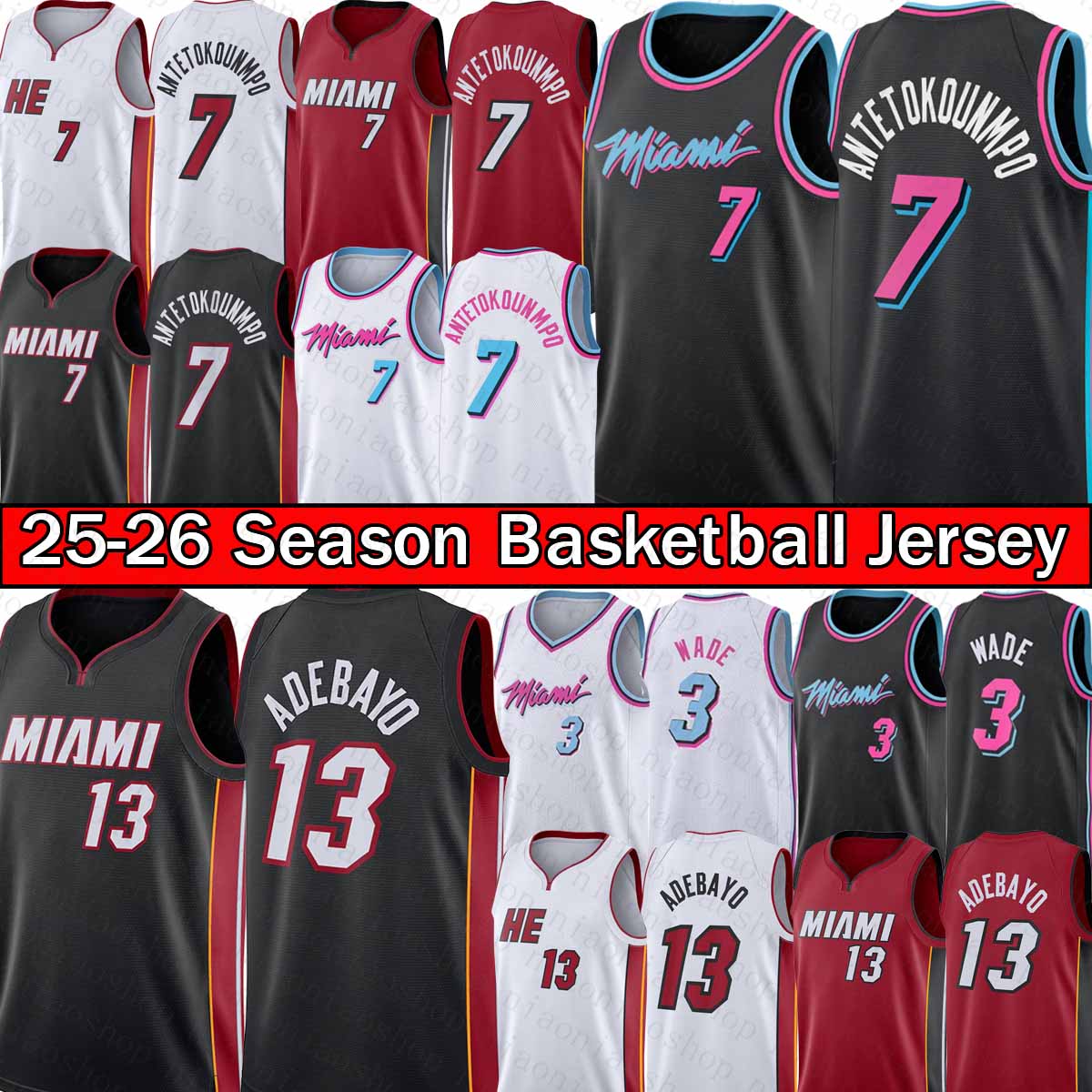 Giannis Antetokounmpo Bam Adebayo Miam Hea Maillots de basket Dwyane 3 Wade Jersey Hommes Ville Rose Blanc Breathab Chemise S-XXL