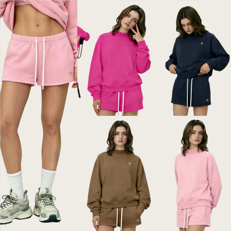 2195AO Nouvelle mode femmes col semi-haut Yoga sweat-shirt couleur macaron American Street Tide pull cordon sport pull décontracté short chaud av