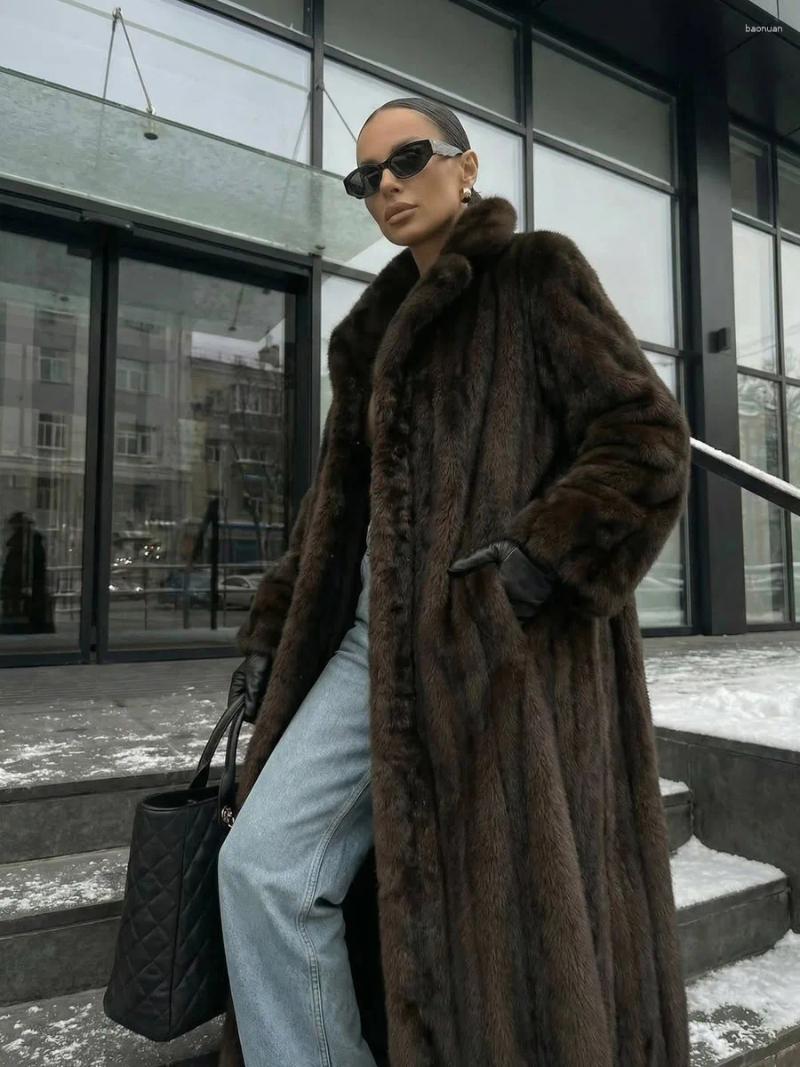Women's Fur HDHOHR 2026 Winter Thick Warm Long Faux Mink Coat Women With Luxury High Quality Elegant Chic Fluffy Brown Jacket Girls 6d