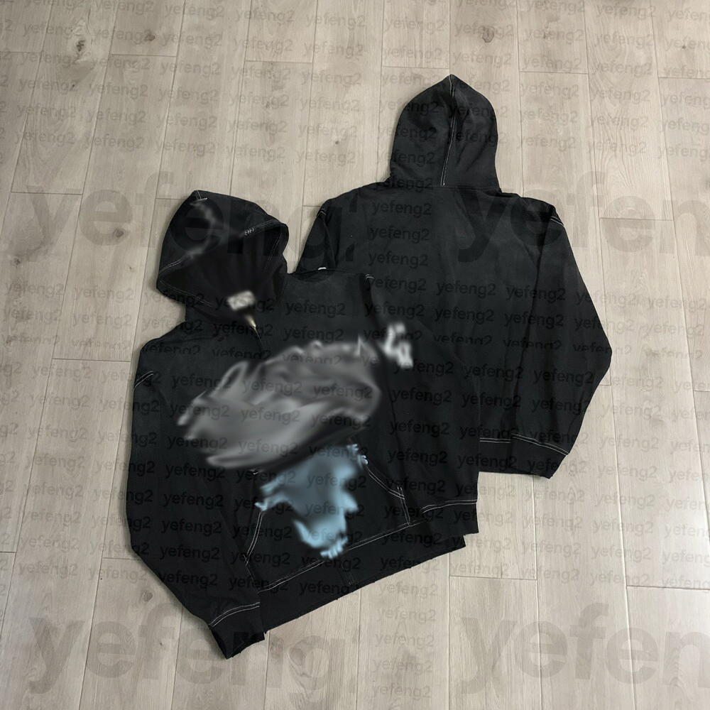 Sweat à capuche zippé épais pour hommes Dream Valley Patch broderie pierre lavée en détresse French Terry surdimensionné Streetwear automne hiver