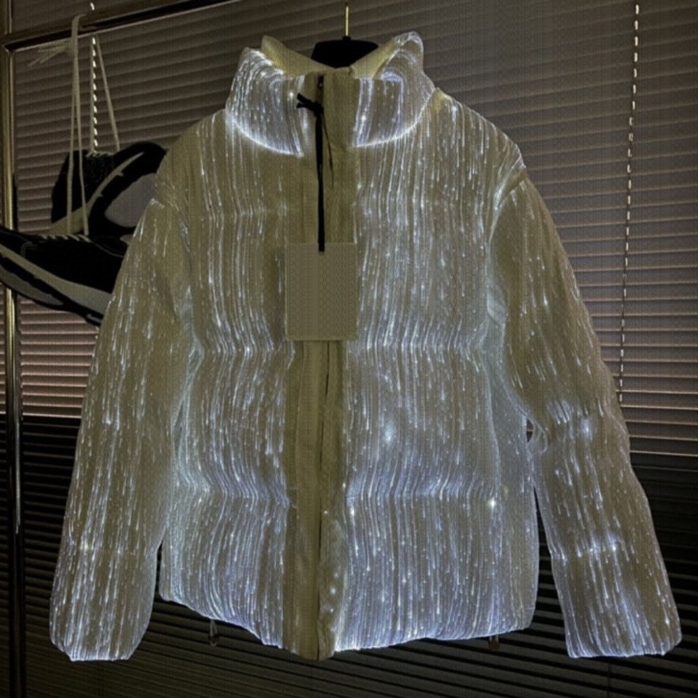 Designer Optical Fiber Luminous Jacket Men Women Stand Collar LED Light Up Puffer Coat AngelsJacket Winter Warm Glowing Down Parka Party S XL