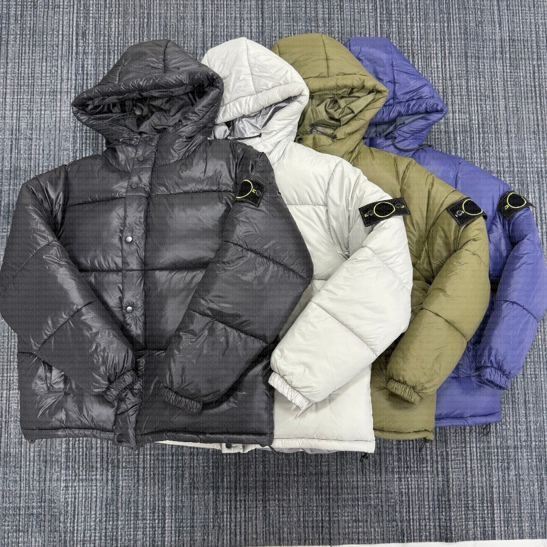 Men Stones Puffer Jacket Designer Down Jacket Embroidery Badges Zipper Stone Coat Grape Overshirt Thick Windbreaker Hoody Down Jacket Couple Parkas