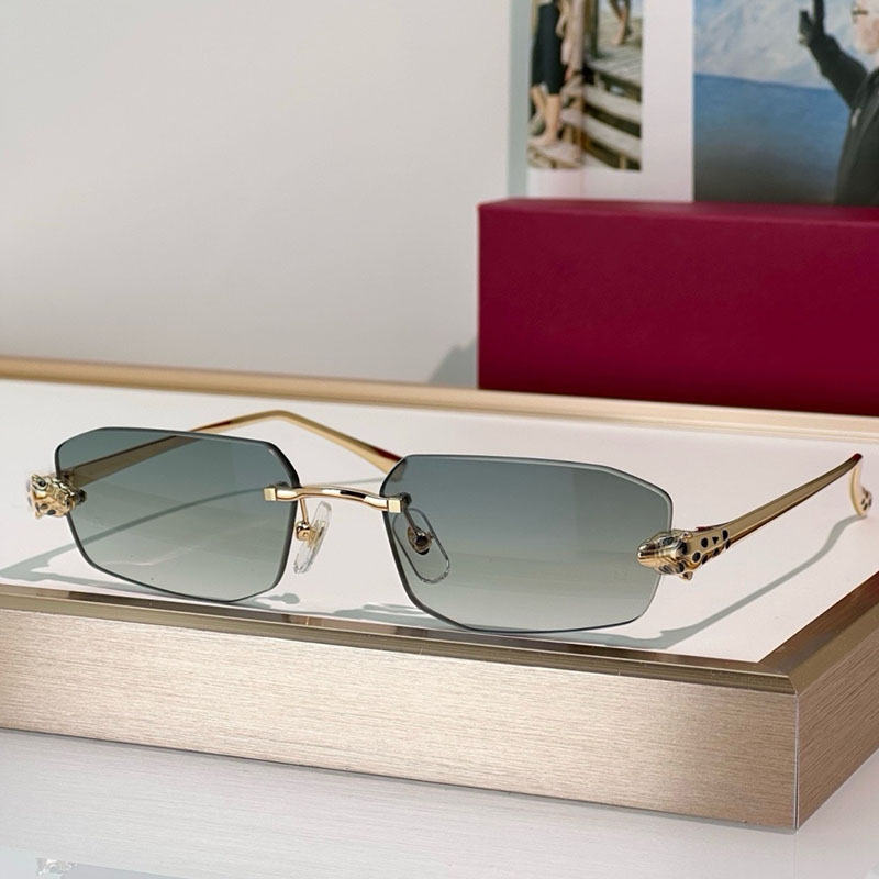 Fashion designer sunglasses CT0474S summer frameless square trimmed metal leopard head decoration light green lenses womens sunglasses beach vacatio
