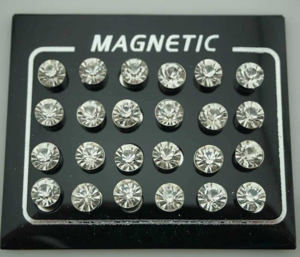 12 Pair(24pcs)/lot 3/4/5/6/7mm Round Crystal Rhinestone Magnet Stud Earring Puck Womens Mens Magnetic Fake Ear Plug Jewelry Z260806