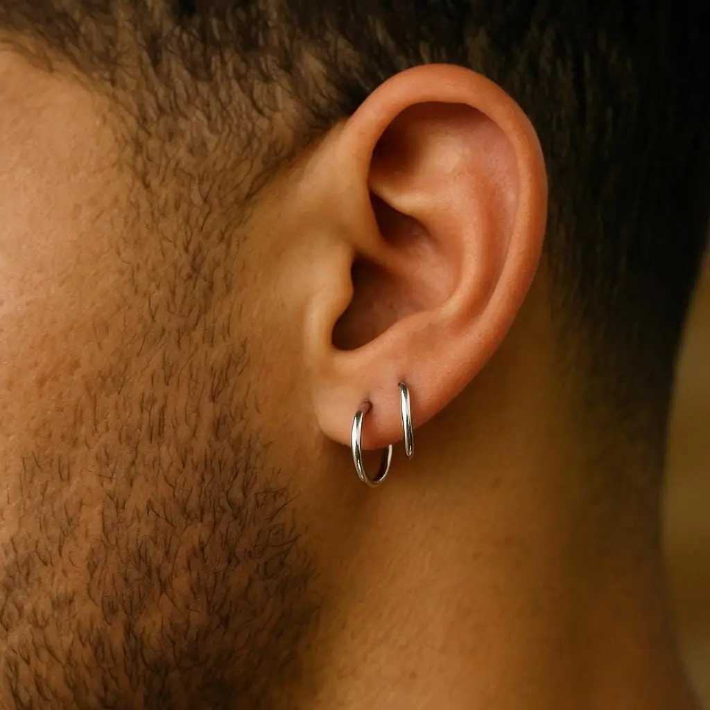 Classic Stainless Steel Hoop Earring for Men Boys Anti Allergy Metal Huggies Hoop Earring Simple Male Stacked Earring Jewelry Z260806