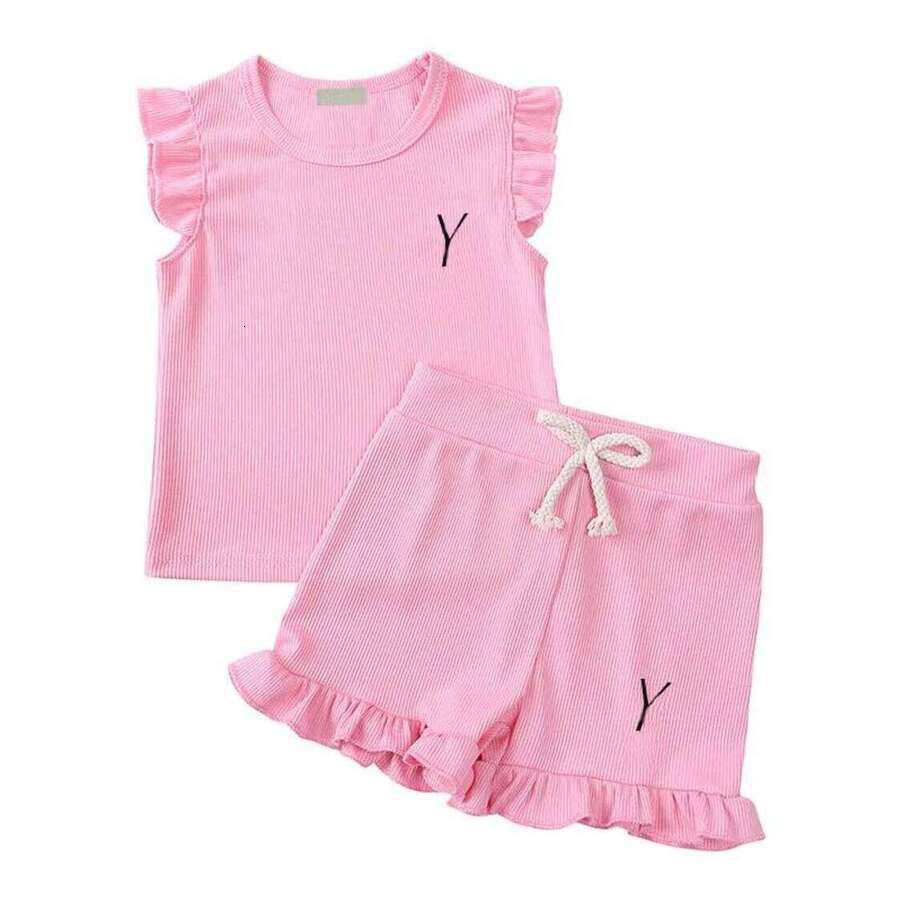 Girls Clothing Set two piece New Born Infant Short Sleeved Babies Clothes Designer Brand Letters Boys Girls Summer Shorts Kids T Shirt Sleeveless Se