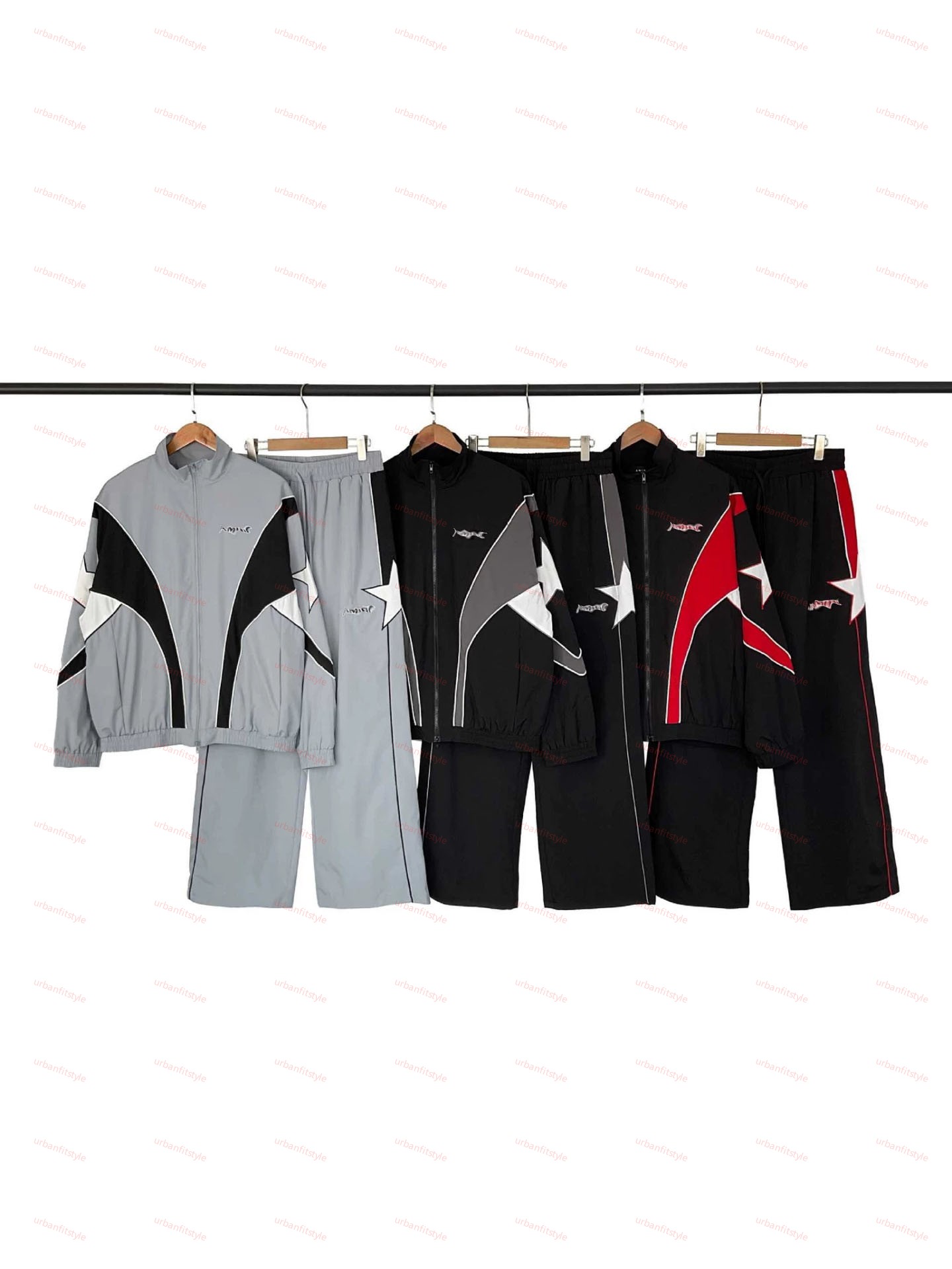 Designer AM windbreaker jacket star patch colorblock retro track jacket zip up jacket men streetwear vintage shell jacket high street stand collar