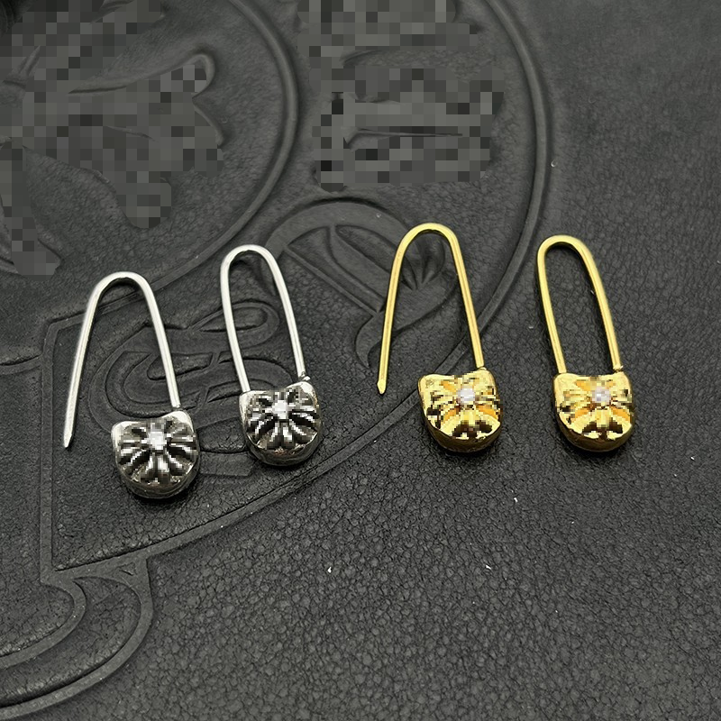 Fashion Chrome Hoop Stud Gold-Plated Cross Earring Designer S925 Sterling Silver Hip-hop Ear Stud Retro Cross Thai Silver Chrome Earring Men Women J