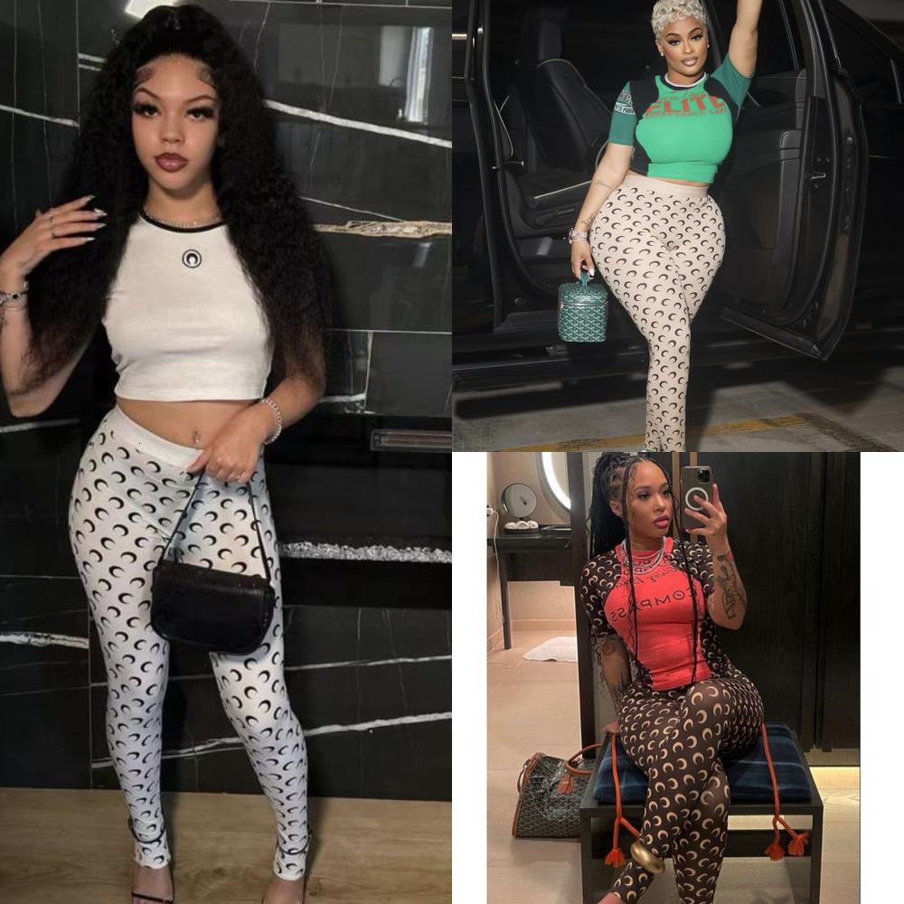 Womens Two Piece Pants Designer Clothes 2 PCS Fashion Sexy Tracksuits Elastic Tight Printed Halter Tank Top Vest And Leggings Shorts Sets Casual Sui