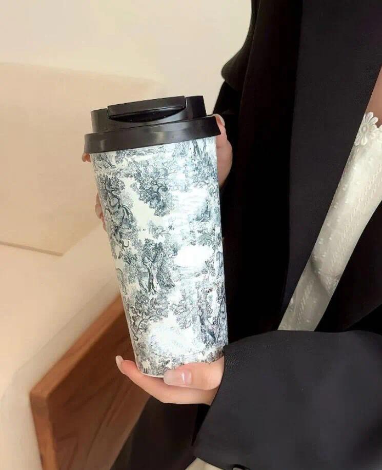 Vente chaude Mode animal jungle motif tasse à café lettre de luxe fleur impression tasse à fond plat designer tasse en acier inoxydable tasse de