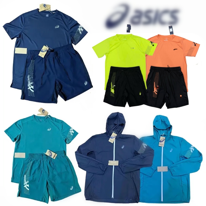 26 Asicsly Tracksuit Jacket Mens Shorts Shirt Higher Version Tracksuit Sweat-Wicking Tech Fabric Set Training Speed Drying Reflective clothing Runni