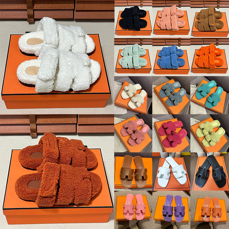 with box women hermmesoran sandals slippers designer flat fur slides stylish sliders winter beach mules outdoor claquette sandal Teal black white ch