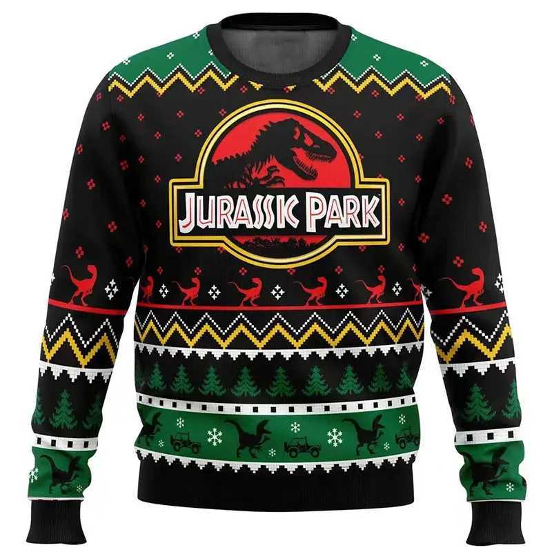2025 Men's Autumn_Winter Jurassic Park Christmas Head Ugly Christmas Hoodie Women's Casual Sports Party Hoodie L260807TIBU