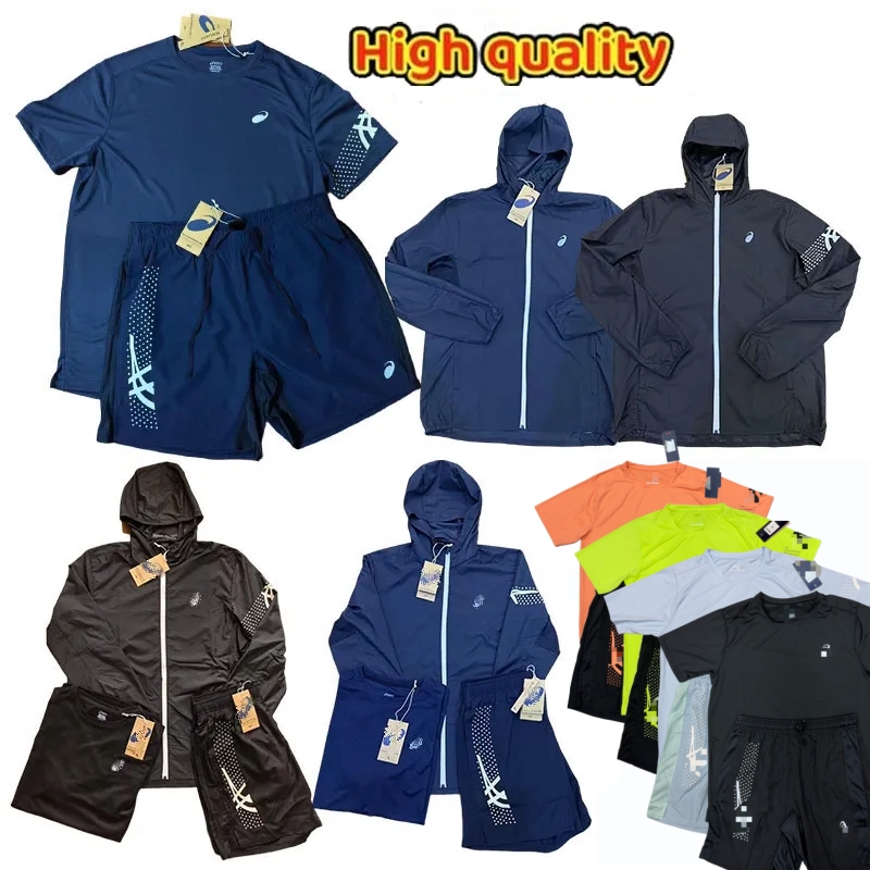 Asicsly Tracksuit Jacket Mens Shorts Shirt Higher Version Men Tracksuit Asicsly Set Training Speed Drying Reflective Strip Set Suits Running Sportsw