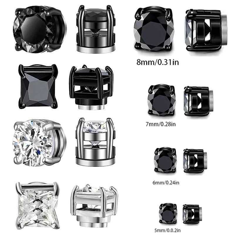 5/6/7/8mm Crystal Strong Magnetic Ear Stud Clip Earrings for Men and Women Punk Round Zircon Magnet Earring Non Piercing Jewelry Z260806