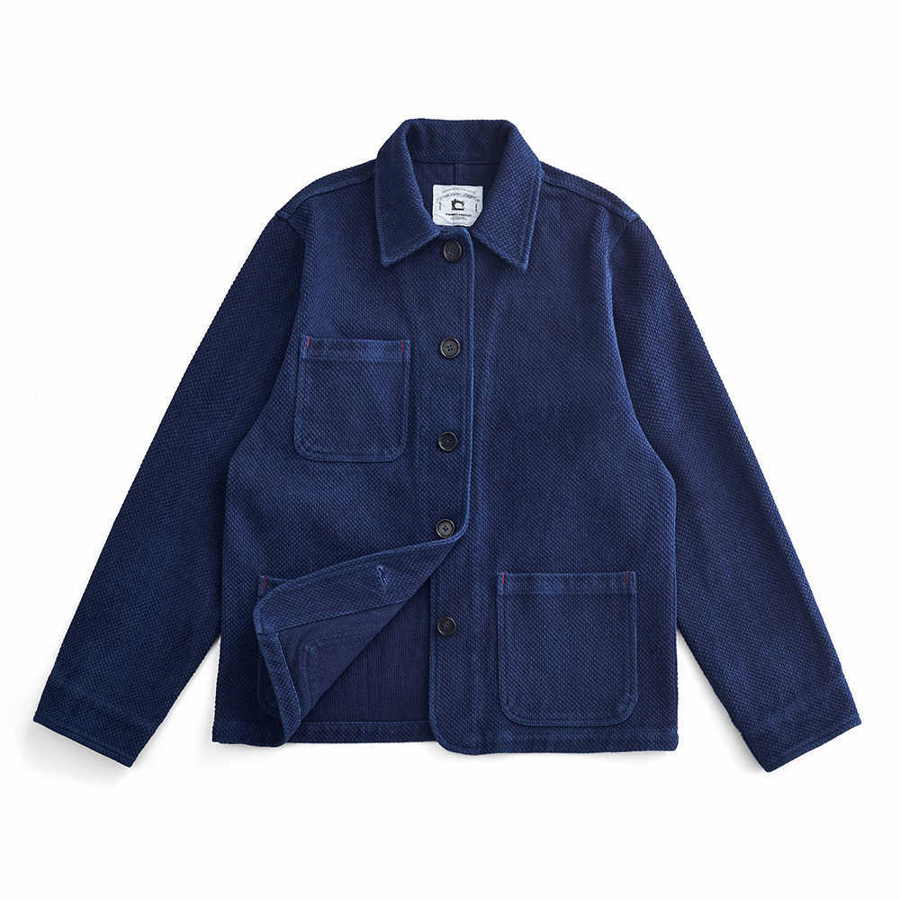French Indigo Cargo Jacket Vintage Men Autumn Winter New Lapel Multi-pocket Blue Dyed Tooling Jacket Retro Casual Cardigan Coat L260807
