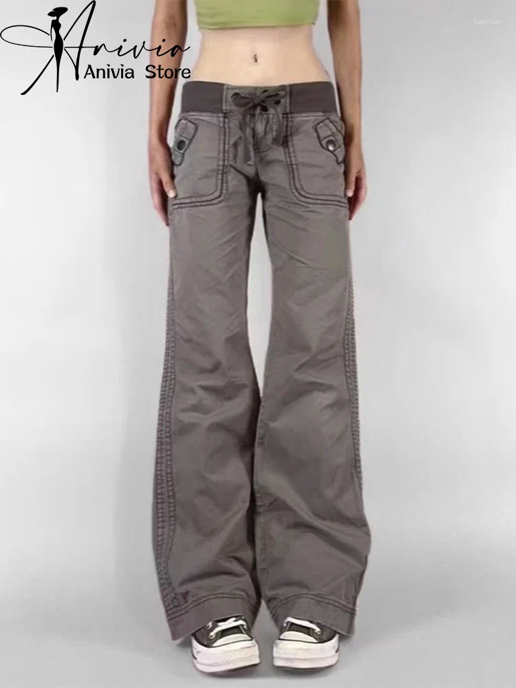 Jeans da donna Grigio Casual Denim Cargo Y2K Americano Harajuku Moda di strada Estetica Old School Pantaloni lunghi Vestiti 2026 2e