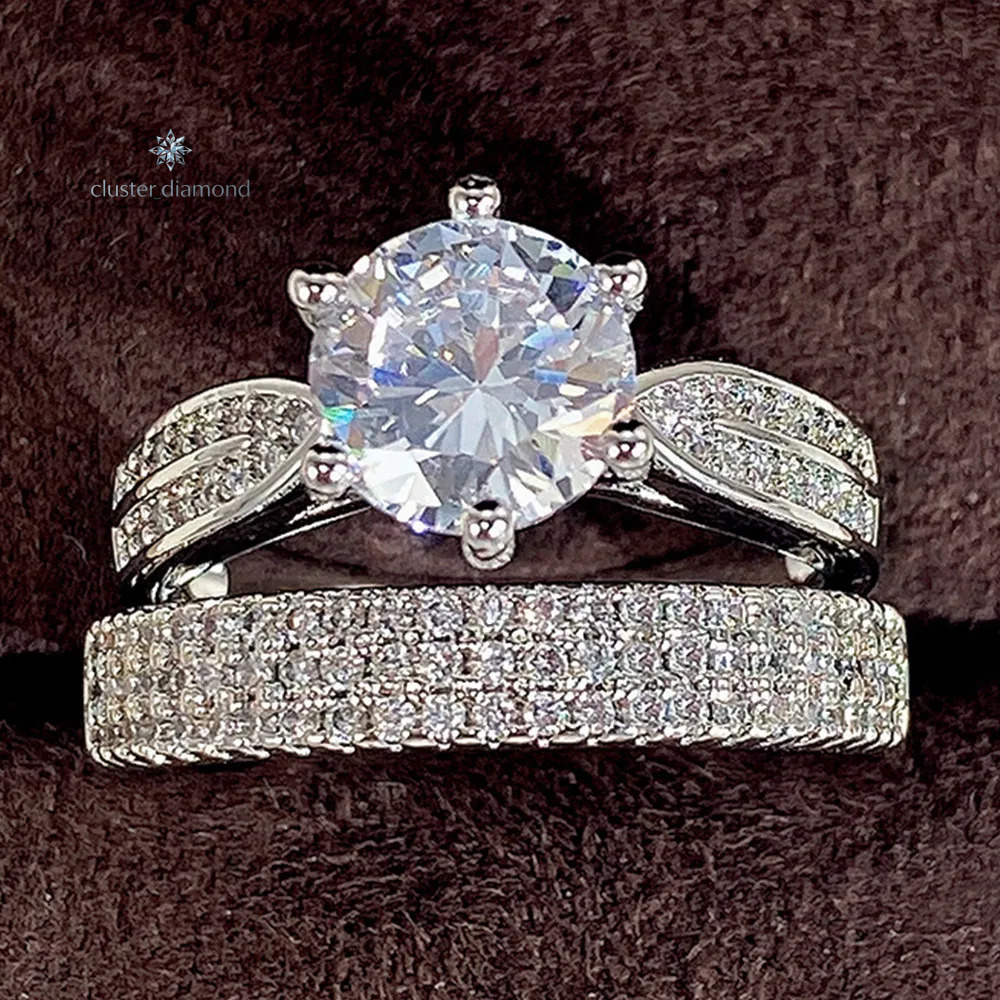 Band New 925 Sterling Silver Luxury Big Wedding Rings Set for Bridal Women Engagement Finger Party Gift Designer Jewelry