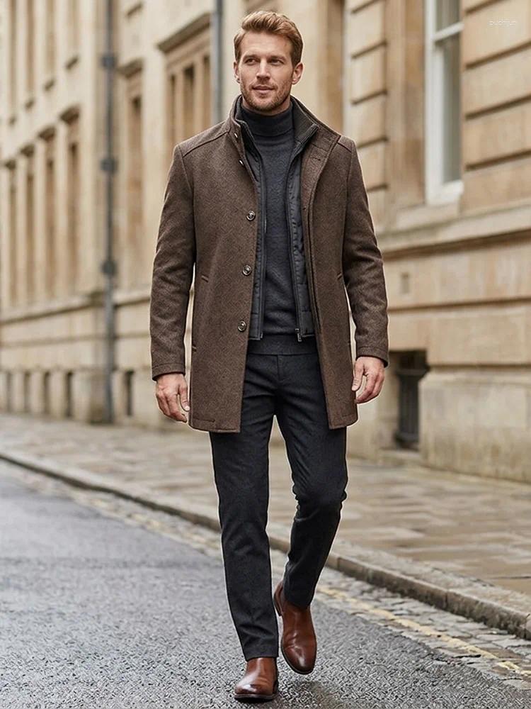 Men's Wool Men Winter Coat Windbreaker Thick Jacket Stand Collar Single Breasted Vest Inner Warm Overcoat Abrigo Hombre