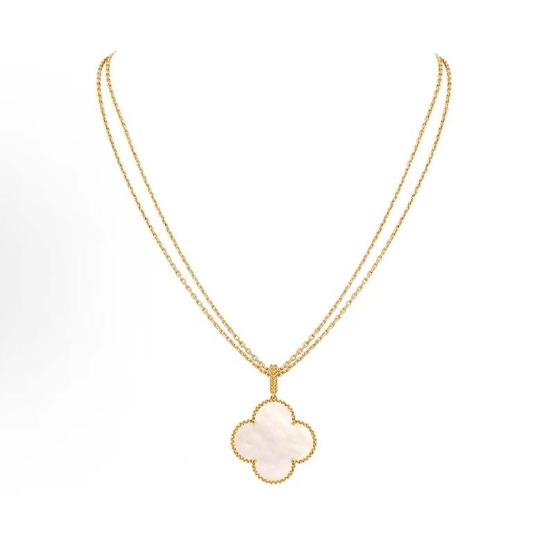 Grand trèfle de luxe de 26mm, pendentif en agate, coquille mère, collier en or 18 carats, cadeau de créateur