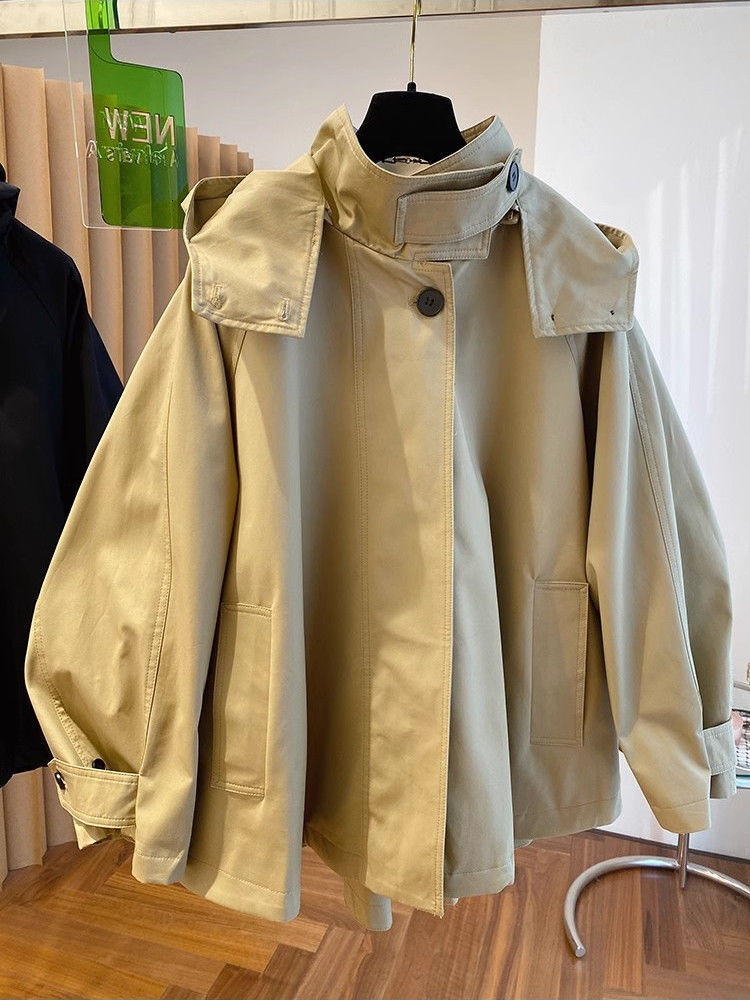 Plus Size Retro Fashion Stylish Cape Design Niche Loose Casual Hooded Trench Coat For Women Spring And Autumn MAKOUFEI