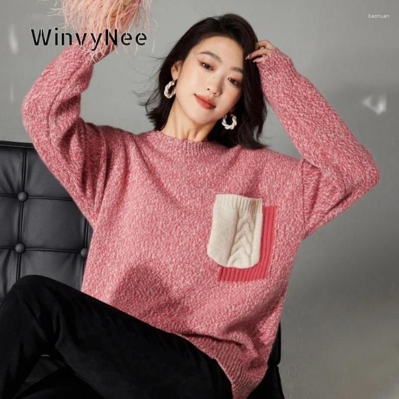 Women's Sweaters WinvyNee Women Jumper Cashmere Patch Pocket Knit Top Autumn Winter Warm Thick Cozy Premium Sophisticated Office Wear b2