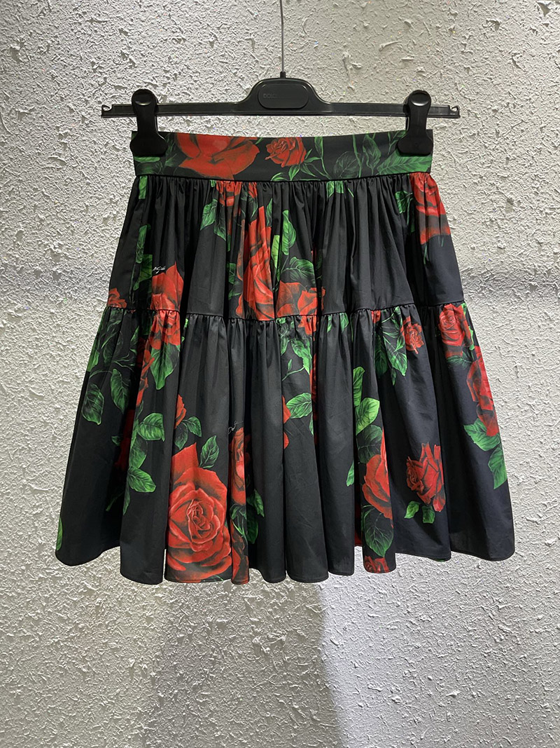 100% Cotton Skirt Women Summer Fashion Classic Rose Flower Printing Empire Half Dress Above Knee Expansion Sweet Girl Beach Holiday
