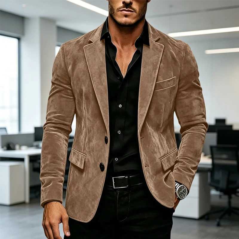 Luxury Men's Suede Texture Blazer Notched Lapel Slim Fit 2 Button Sport Coat Business Casual Formal Wedding Party Suit Jacket T260807