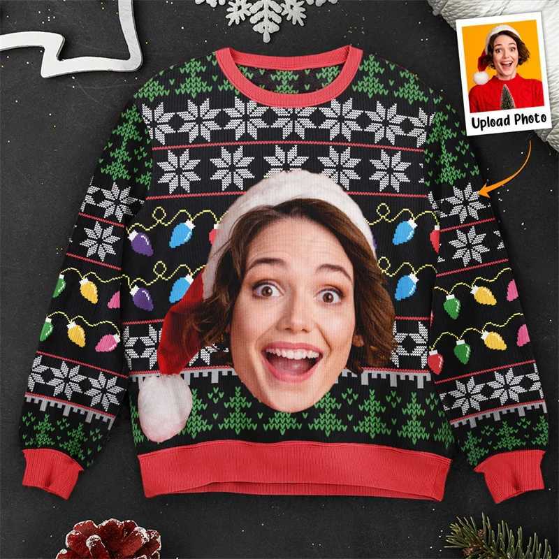 Funny Customized Face Photo 3D Printed Ugly Christmas Sweater For Women Men Clothes Personzed Xmas Party Sweatshirt Gift Tops L260807O7Z4