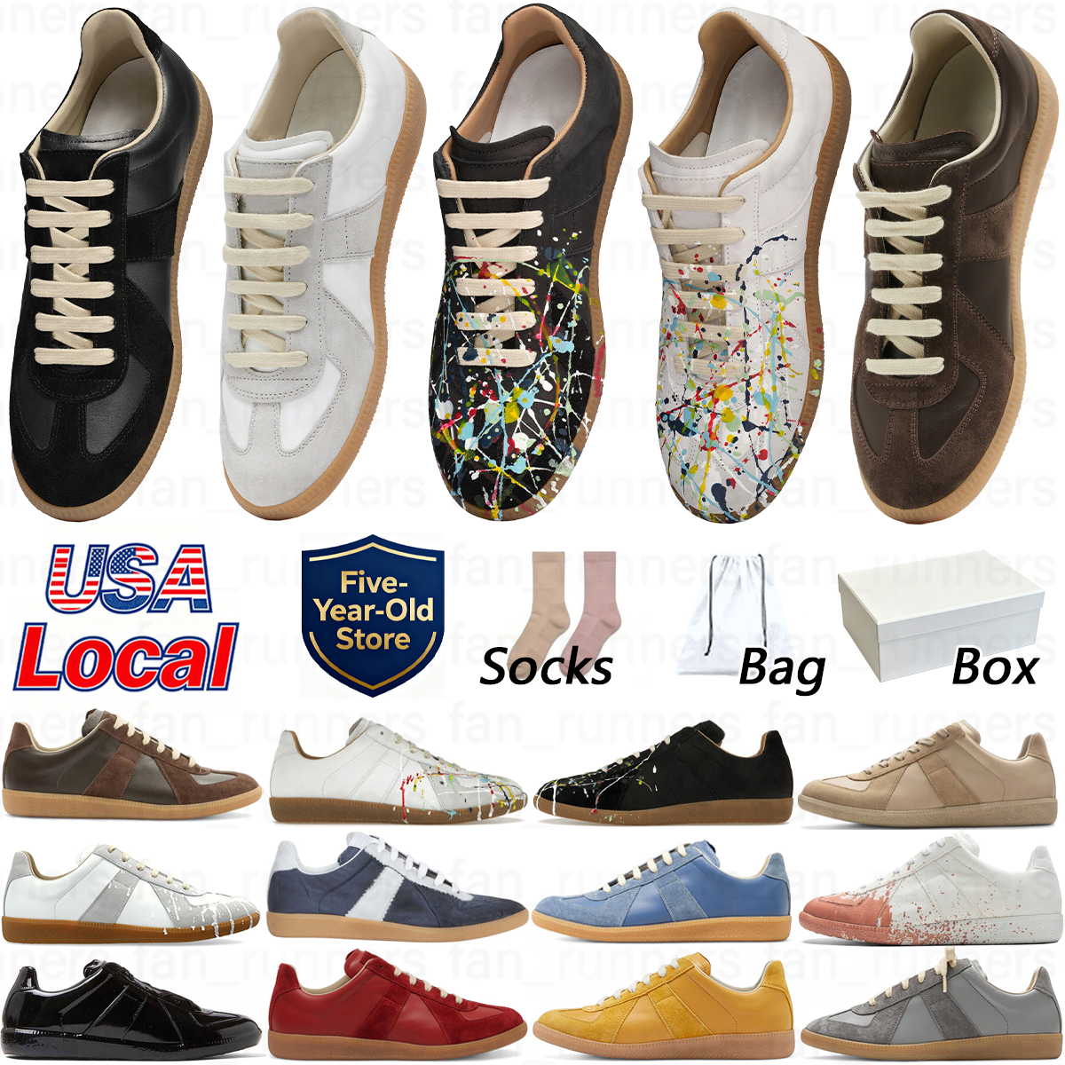 With Box German Army Trainer Margielalies Gats MM6 Shoes Designer Replicas Sneaker Nappa Leather Suede White Painter Gum Men Women Classic Lows Spor
