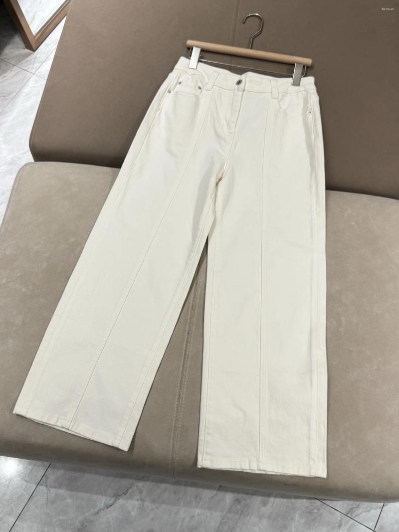 Jeans da donna Pantaloni dritti alla caviglia bianchi casual a vita alta 6f