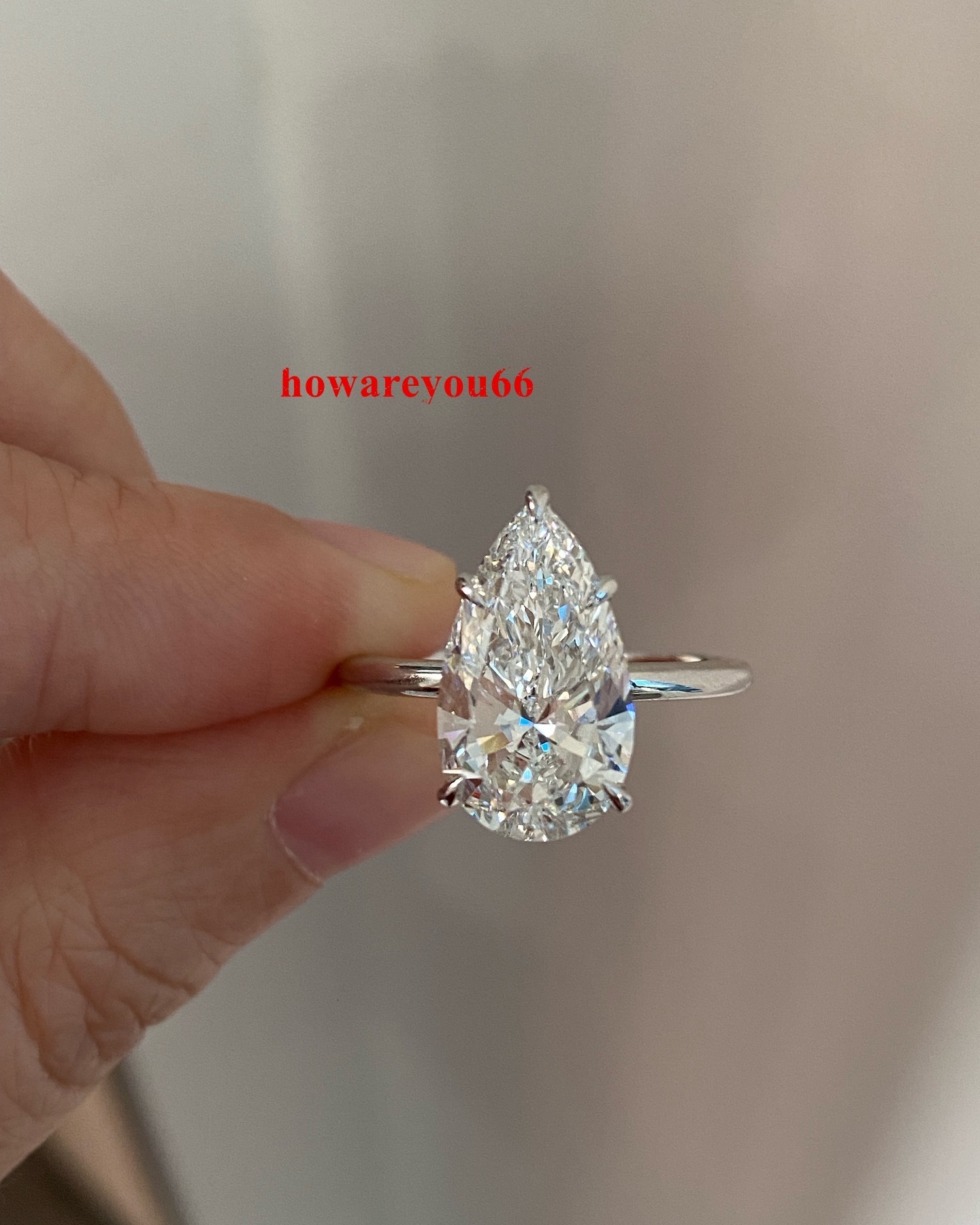10ct Pear Cut lab grown Diamond Solitaire Engagement Ring 14k White-golden Ring igi certified.