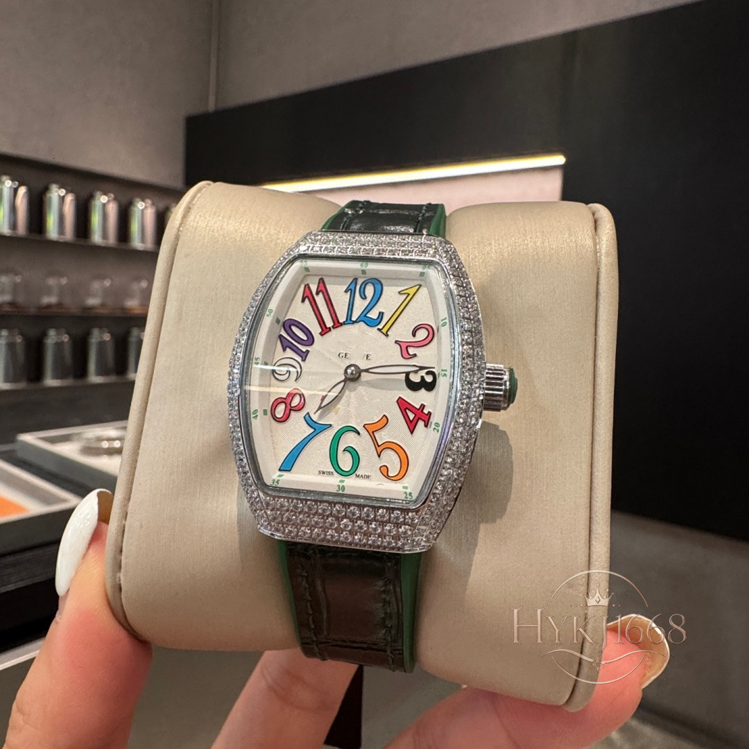 Montre à quartz de luxe en forme de seau pour femmes, avec cadran numérique couleur, lunette incrustée de cristaux, bracelet en cuir de caoutchou