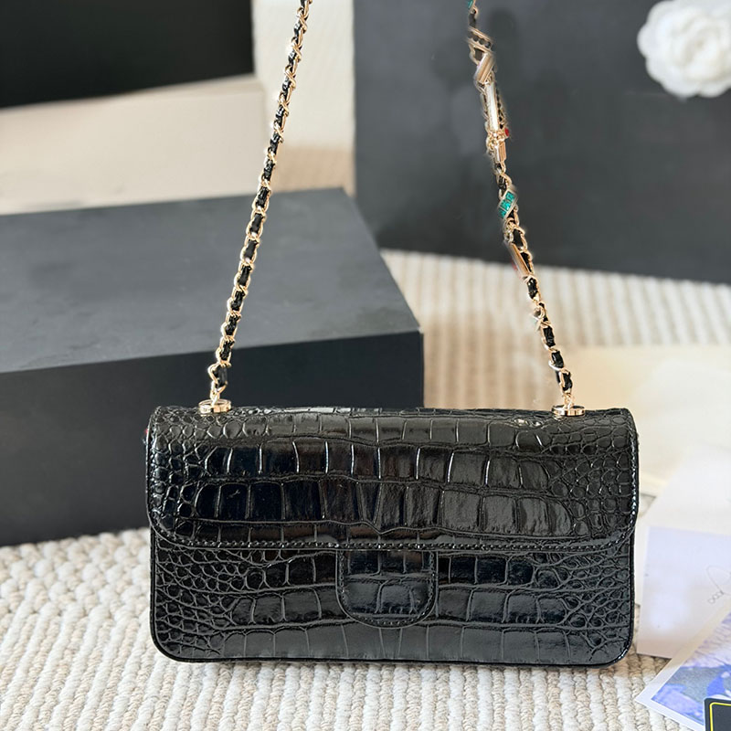 Classic Cf Crocodile Skin Diamond Studded Letter Chain Women Designer Shoulder Bag Luxury Hardware Metal Sequin Crossbody Bag High Quality Mini Blin