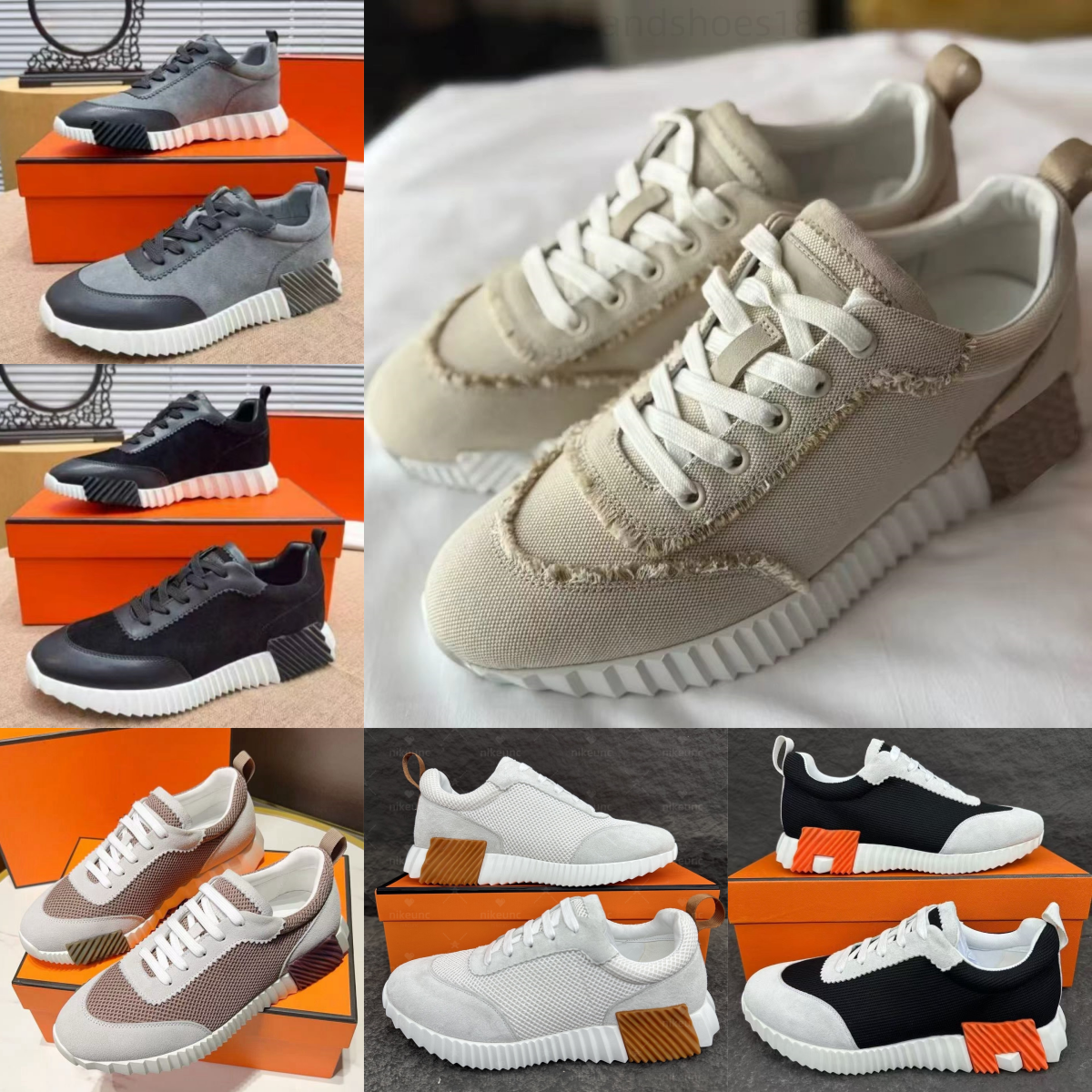 Designer Sneakers Bouncing hermersneakersss Suede Casual Shoes Trainers Breathable Mesh Running Shoe Men Bounce Sneaker Women Non-Slip Rubber Sole F