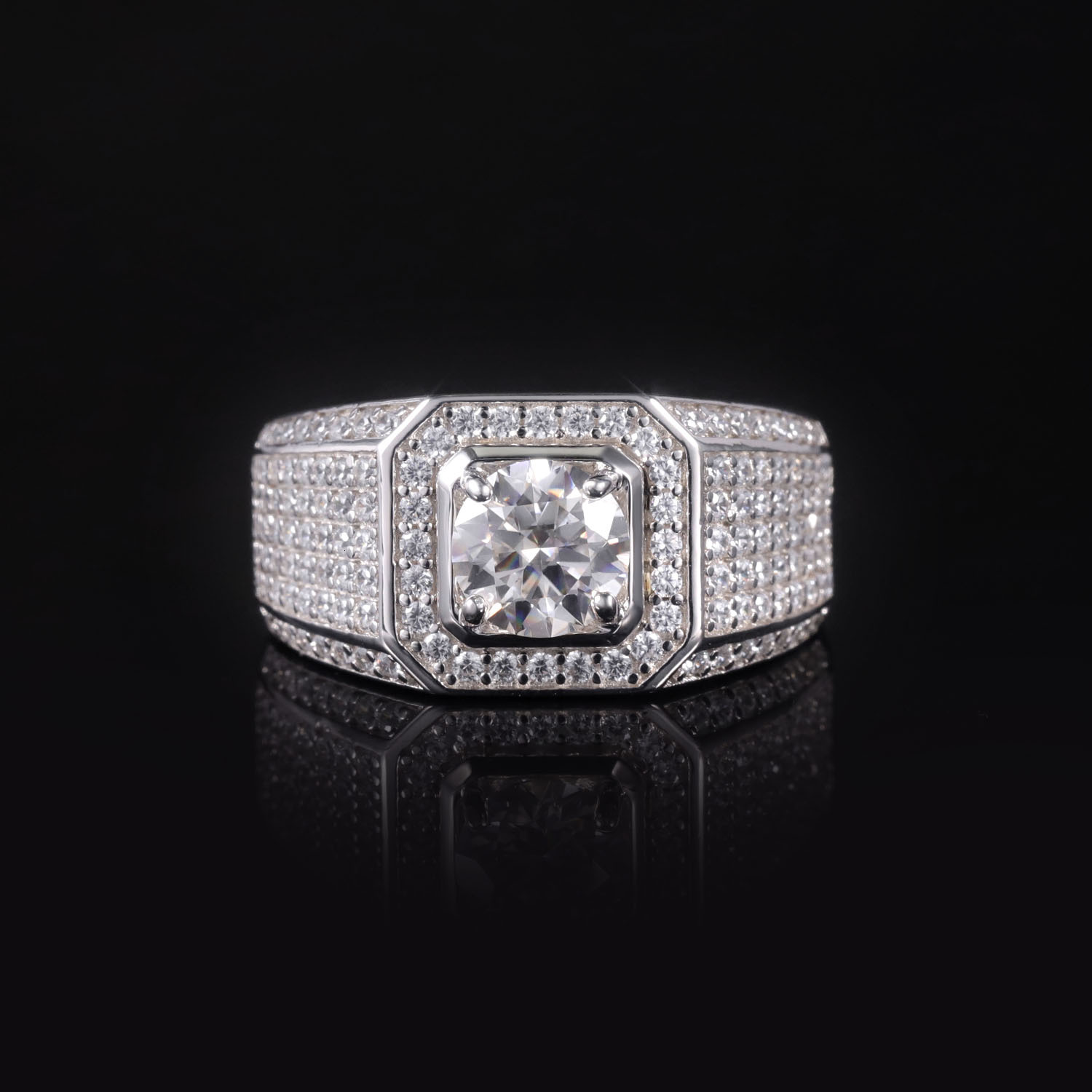 Engravable Jewelry Wholesale New Designs 65mm Round Moissanite Diamond AU375 AU417 Real 9K 10K 14K 18K Gold Men Ring