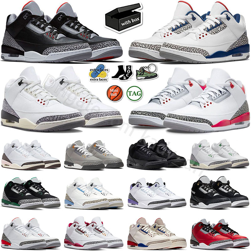 With Box 3 Basketball Shoes 3s White Black Cement True Blue Fire Red Dark Mocha Cool Grey Cat Pine Green UNC Iris University Mens Womens Trainers
