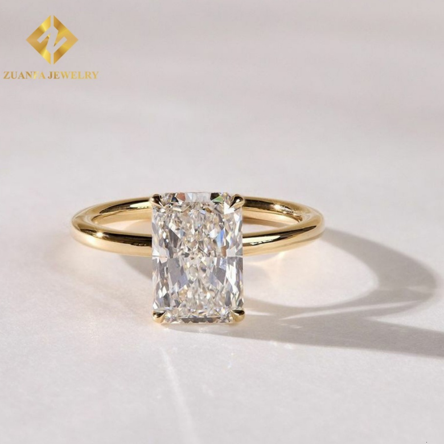 Zuanfa Jewelry Custom Crushed Ice 14K Solid Gold Lab Grown Diamond Wedding Rings Lab Diamonds Rings Radiant Cutting
