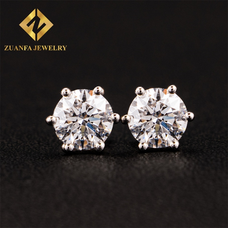 Zuanfa – boucles d'oreilles rondes et brillantes pour femmes, bijoux en or blanc 18K D VS1, bijoux fins, 05ct
